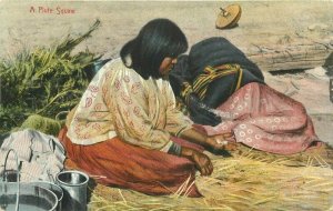 1910 Native American Indian Piute Squam Rieder artist Postcard 22-5204