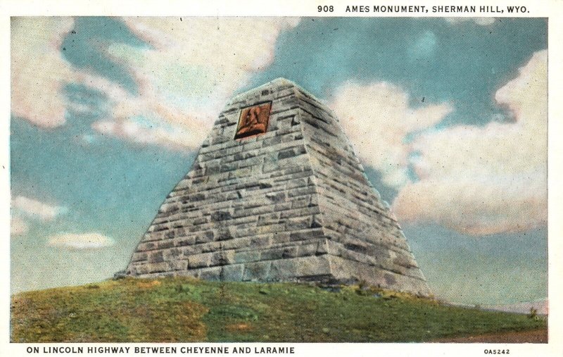 Vintage Postcard Ames Monument Between Cheyenne & Laramie Sherman Hill Wyoming 