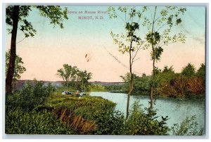 Minot North Dakota ND Postcard Scene On Mouse River Trees People 1910 Antique