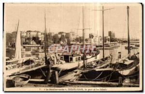 Old Postcard La Mediterranee Golfe Juan Port and hotels Boat