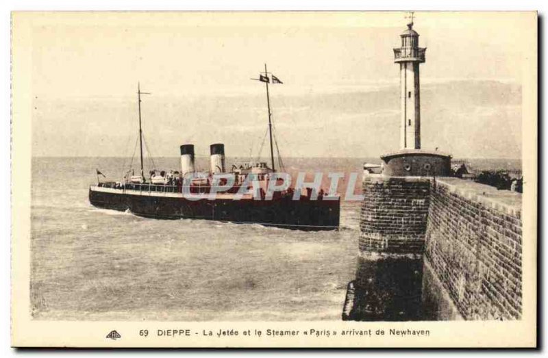Old Postcard Dieppe La Jetee and Steamer Paris arriving Newhaven Boat