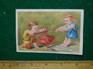 1870s-80s G A Heyne Ulmiset Cures Kids Spinning Top Victorian Trade Card F36