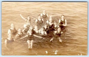 1920's ERA RPPC SALTAIR LAKE UTAH SWIMMERS IN WATER ANTIQUE BATHING SUITS