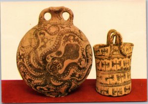 Postcard Greece Heraklion Museum Flask and Baske