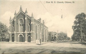 Postcard Illinois Ottawa First M.E. Church 23-4589