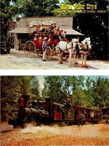 2~Postcards MO, Branson SILVER DOLLAR CITY THEME PARK Stagecoach & Train Robbery