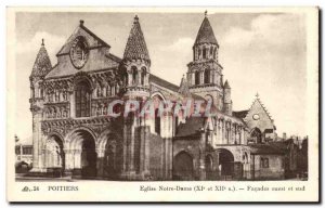 Old Postcard Poitiers Notre Dame church Facades West and South