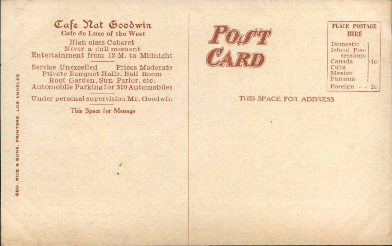 Santa Monica CA California Caf Nat Goodwin & Cars c1915 Postcard 