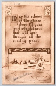 Christmas Cheer, Snowy Rural Scene, Antique 1911 Gibson Art Sepia Postcard