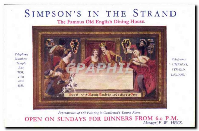 Old Postcard Simpson's in the Strand The Famous Old English Dining House Repr...