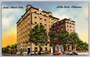 Little Rock Arkansas~Hotel Albert Pike Bldg Street View~Vintage Linen Postcard