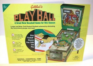 Playball Pinball FLYER Original NOS Vintage 1971 Game Retro Baseball Artwork