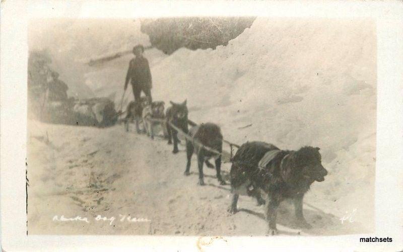 1920s Husky Dog Team winter Scene Alaska RPPC Real photo postcard 4528