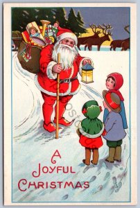 K50/ Santa Claus Merry Christmas Love Holiday Postcard c10 Lantern Reindeer 71