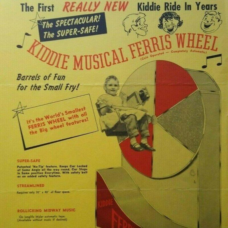 Kiddie Musical Ferris Wheel FLYER Original Amusement Ride Art 1950's Capitol