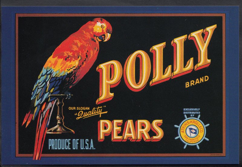 Advertising Postcard - Polly Brand - Quality Pears, Produce of USA   A8324