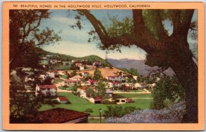 Hollywood California, 1952 Beautiful Homes. Hollywood Hills, Vintage Postcard