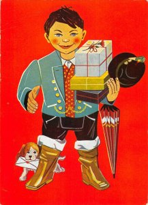 US3859 Ponatis Prepovedan Boy with Presents, Happy Christmas koper