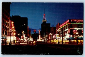 1960 Salt Lake City Utah Postcard Main Street Night Colored Lights Shop Building