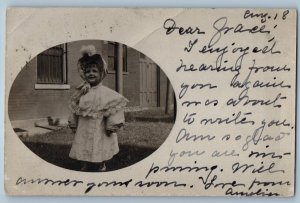1905 Little Girl With Hat House Scene Highland Park IL RPPC Photo Postcard