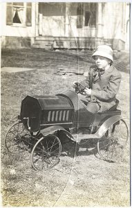 Gallupville NY Boy in Pedal Car Real Photo from Cracked Plate RPPC Postcard