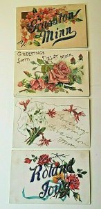 (4) Postcards Vintage Greetings, 3 MN 1  IA, 2/w glitter.      S8