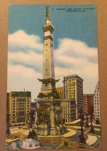 VINTAGE LINEN POSTCARD UNUSED SOLDIERS' AND SAILORS' MONUMENT, INDIANAPOLIS, IND