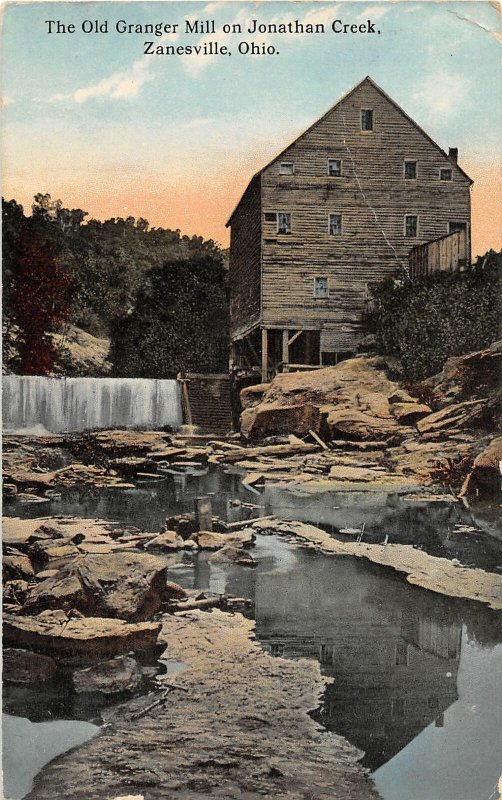 G23/ Zanesville Ohio Postcard 1913 Old Granger Mill Jonathan Creek