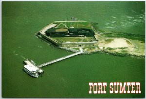 VINTAGE CONTINENTAL SIZE POSTCARD AERIAL VIEW OF FORT SUMTER B87