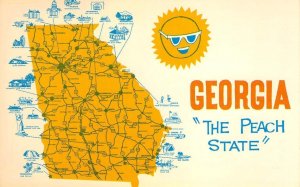 GEORGIA The Peach State Map Greetings c1960s Chrome Vintage Postcard