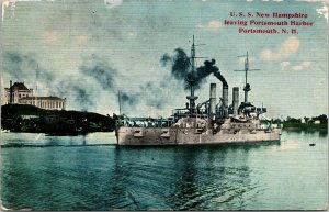 USS New Hampshire Portsmouth Harbor NH New Hampshire Antique Postcard DB Tichnor