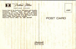 Portland Hilton Hotel Oregon OR Old Cars Taxi Postcard Plastichrome VTG UNP 