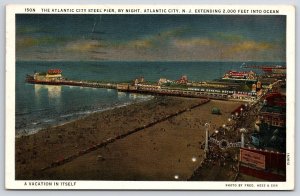 1932 Atlantic City Steel Pier By Night Atlantic City New Jersey Posted Postcard