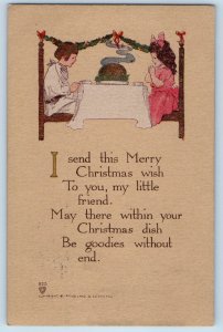 Volland Signed Artist Postcard Christmas Arts Crafts Children Praying Pudding
