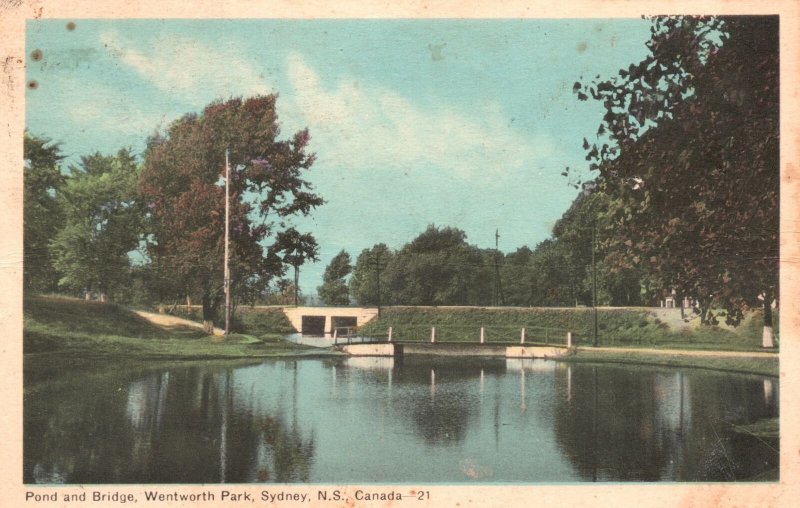 Vintage Postcard 1951 Pond and Bridge Wentworth Park Sydney Nova Scotia Canada 