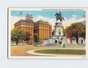 Postcard Washington Monument And Hotel Richmond, Virginia