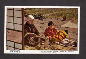 Japan Postcard Customs Woman Making Slippers Waraji Children Japanese