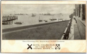 Government Pier, Hampton Roads Hotel Chamberlin Fortress Monroe VA Postcard M37