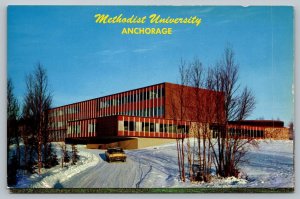 Postcard Methodist University Anchorage Alaska AK c 1960 Vintage Car