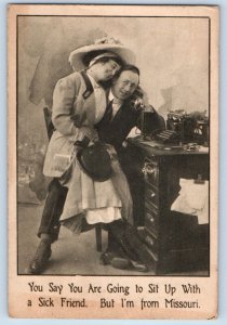 Romance Postcard Telephone You Say Sit Up With Sick Friend But I'm From Missouri
