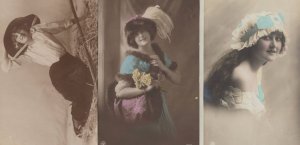 Edwardian Crazy Hat Fashion incl Ball Of String 3x Postcard s