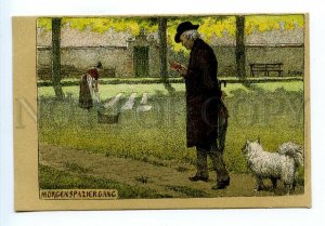 499221 Paul HEY Morgenspaziergang Morning walk Dog SPITZ Kohler Vintage postcard