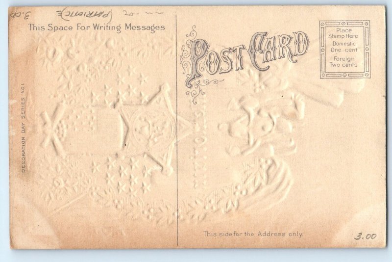 c1910's In Memoriam Gar Civil War Eagle Flags Flowers Embossed Signed Postcard