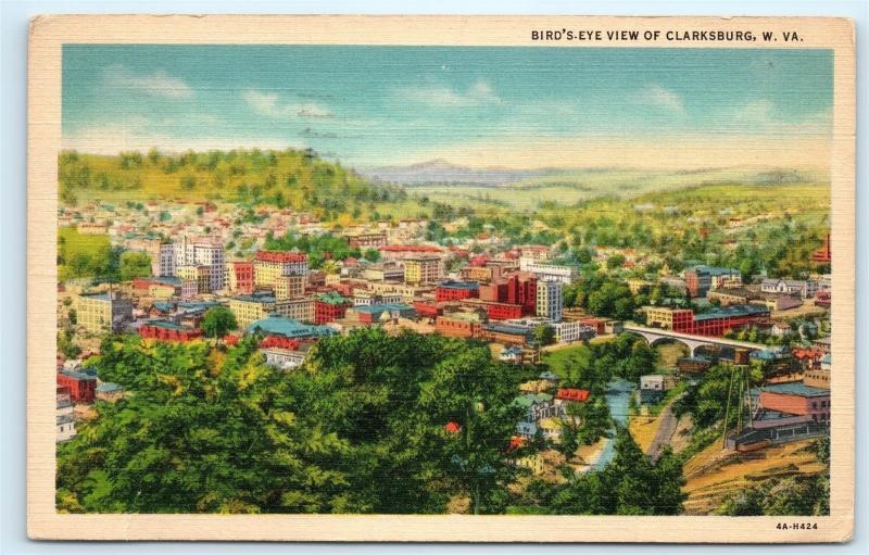 *1938 Bird's Eye View of Clarksburg West Virginia W. VA Vintage Postcard A16