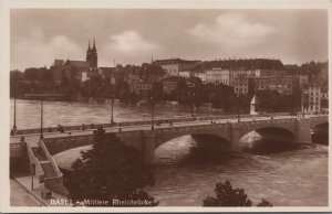 Switzerland Basel Mittlere Rheinbrücke Vintage RPPC C059