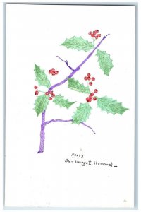 c1905 Hand Drawn Printed Art Holly Berries Unposted Antique Postcard