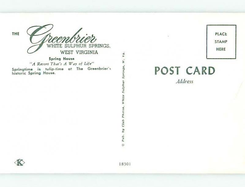 Pre-1980 GREENBRIER HOTEL White Sulfur Springs - Near Lewisburg WV c1812@