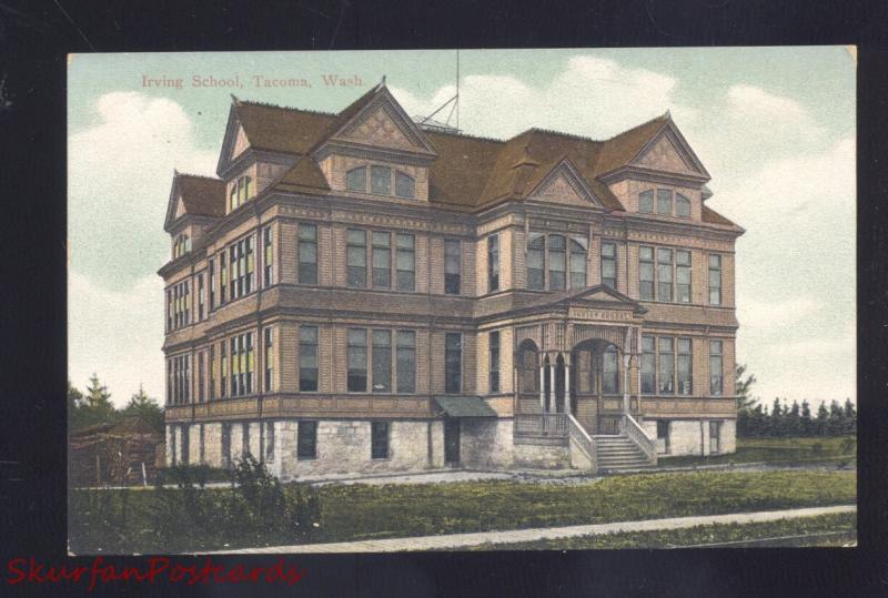 TACOMA WASHINGTON IRVING SCHOOL BUILDING ANTIQUE VINTAGE POSTCARD