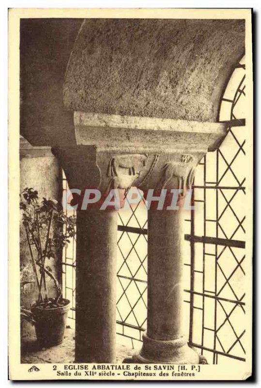 Postcard Ancient Church Abbey of St Savin Hall XII century Capitals of Fenetres