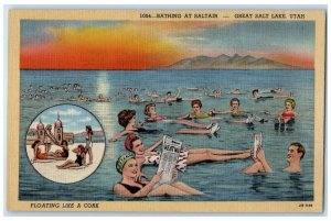 c1940's Bathing At Saltair Floating Like A Cork Great Salt Lake Utah UT Postcard